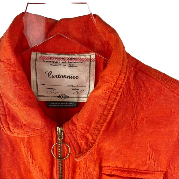 Anthropologie Cartonnier Textured Jacquard Eisenhower Orange Utility Jacket XS - Picture 9 of 13